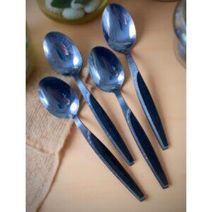 4 Atomic Starburst Stainless Soup Spoons 7 1/8" Mar-Crest Vintage Flatware Mid C